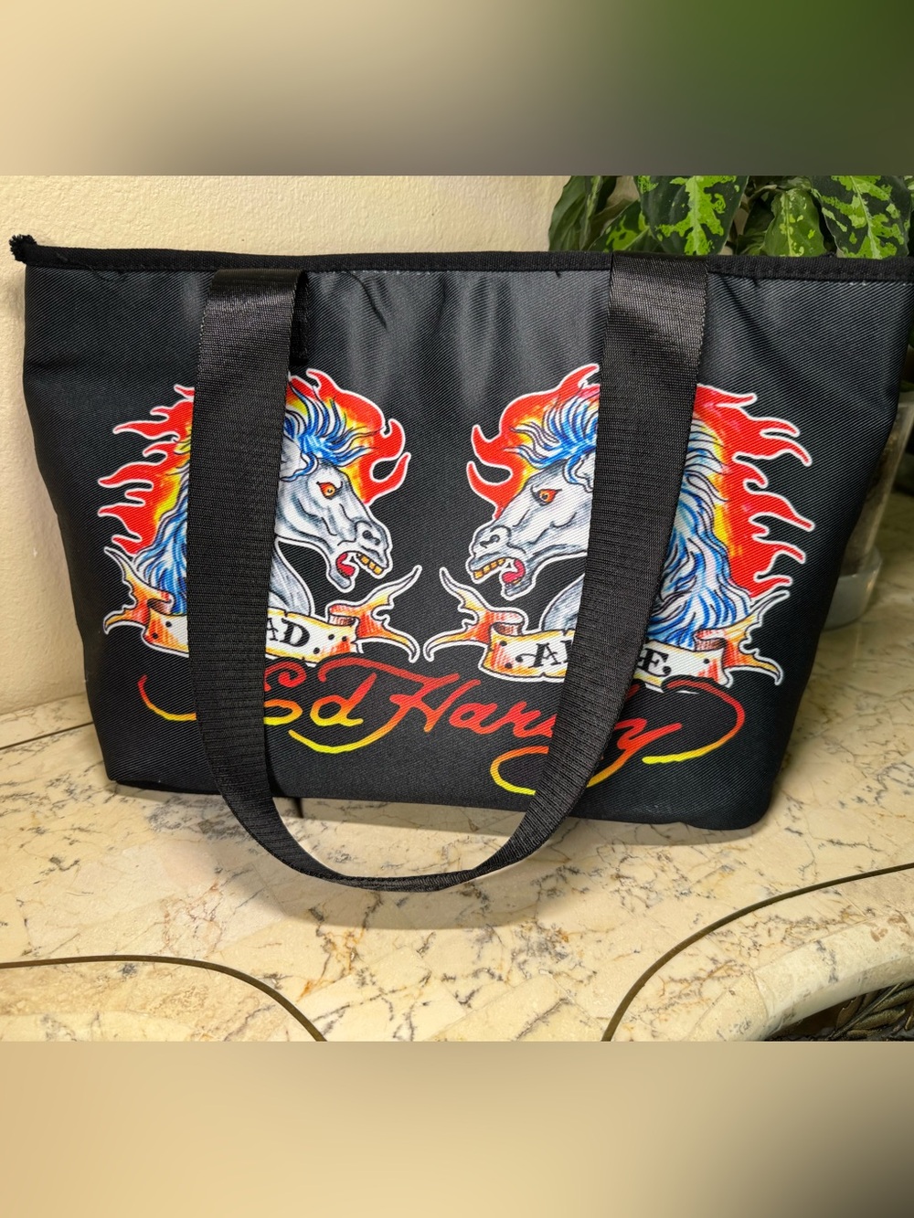 Ed Hardy Black Duffel with Horse Graphics - Picture 3 of 12